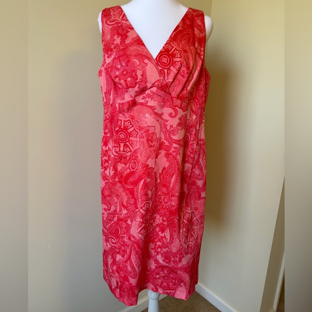 Jones New York Signature Sleeveless Paisley Dress in Coral Sz 14